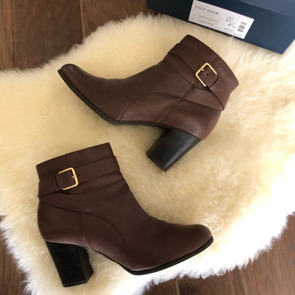 Cole Haan Shoes | Cole Haan Rhinecliff Grand Os Zip Up Ankle Boots Brown Gold Heeled Bootie | Color: Brown | Size: 8.5 | Msjohnnydepp's Closet